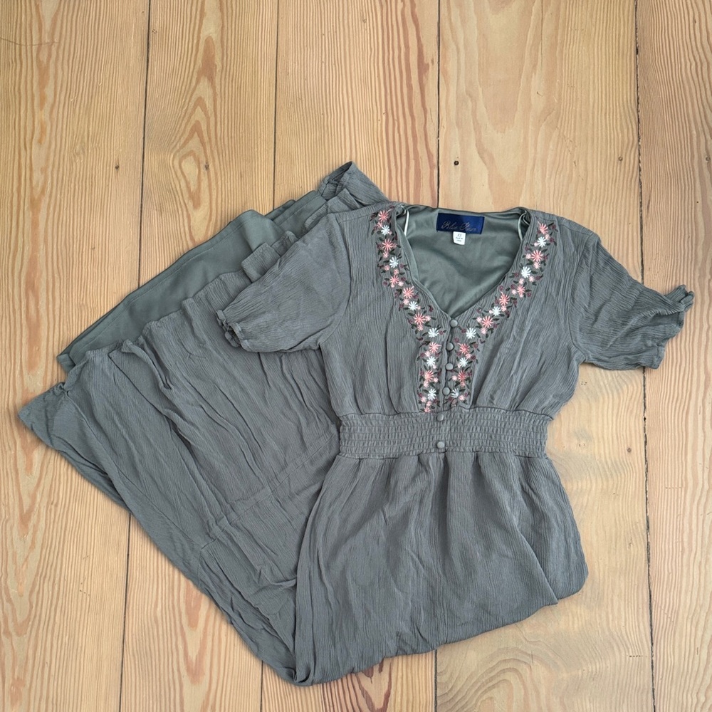 Blue Rain Gray Dress with Embroidery